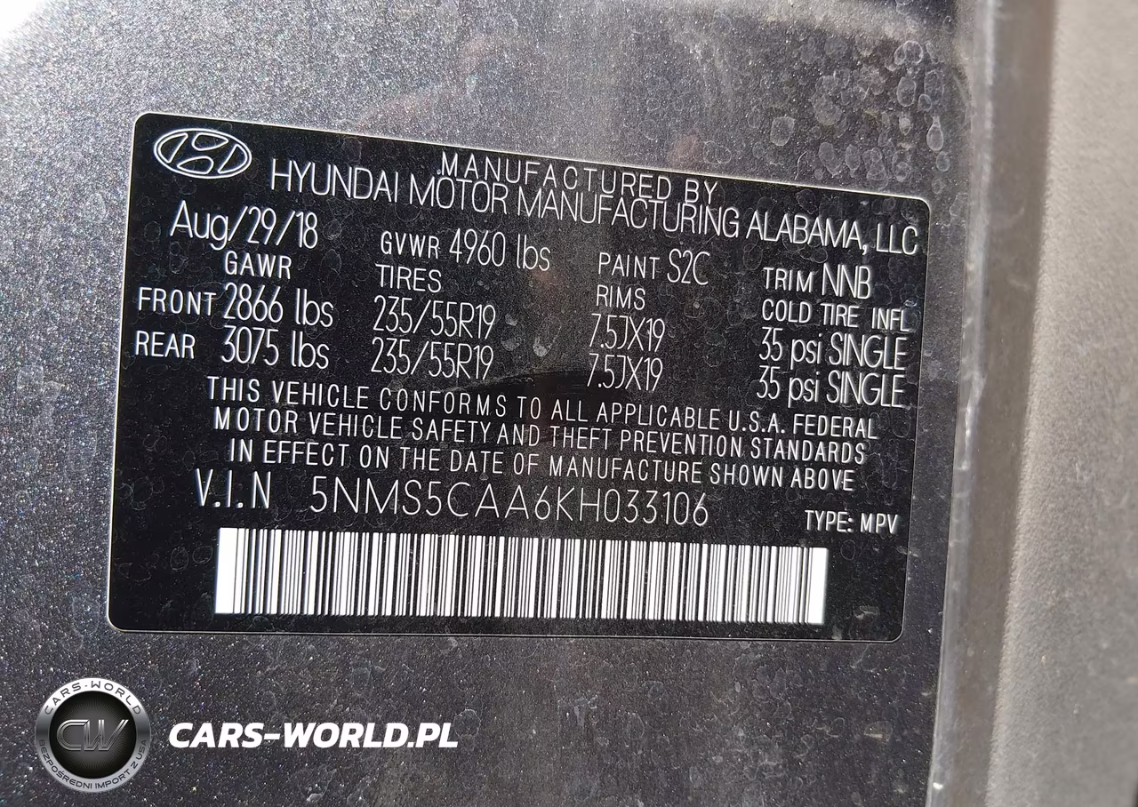 2019 Hyundai Santa Fe Limited 2.0T VIN:5NMS5CAA6KH033106 - 9