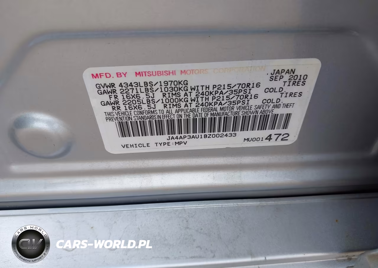 2011 Mitsubishi Outlander Sport Es VIN:JA4AP3AU1BZ002433 - 9