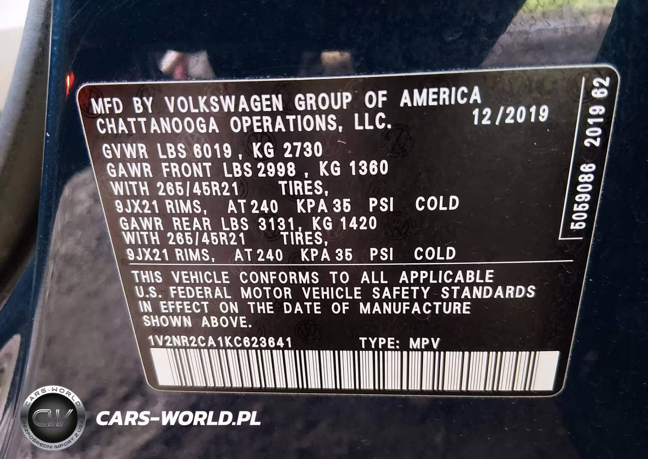 2019 Volkswagen Atlas 3.6L V6 Sel Premium VIN:1V2NR2CA1KC623641 - 9