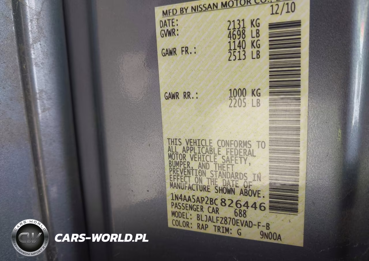 2011 Nissan Maxima 3.5 Sv VIN:1N4AA5AP2BC826446 - 9