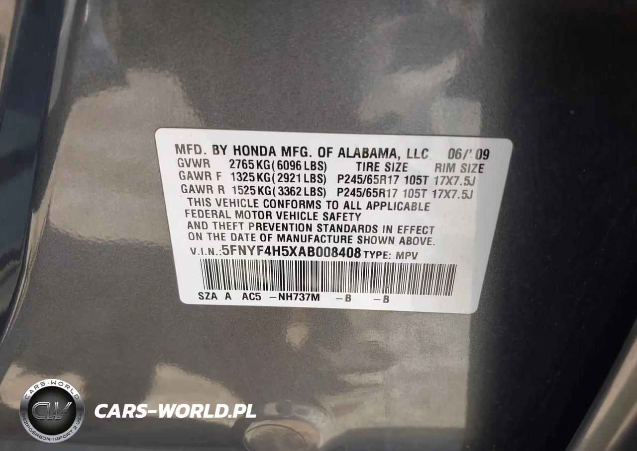 2010 Honda Pilot Ex-L VIN:5FNYF4H5XAB008408 - 9