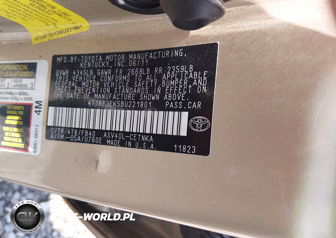 2011 Toyota Camry Le VIN:4T1BF3EK5BU221801 - 9