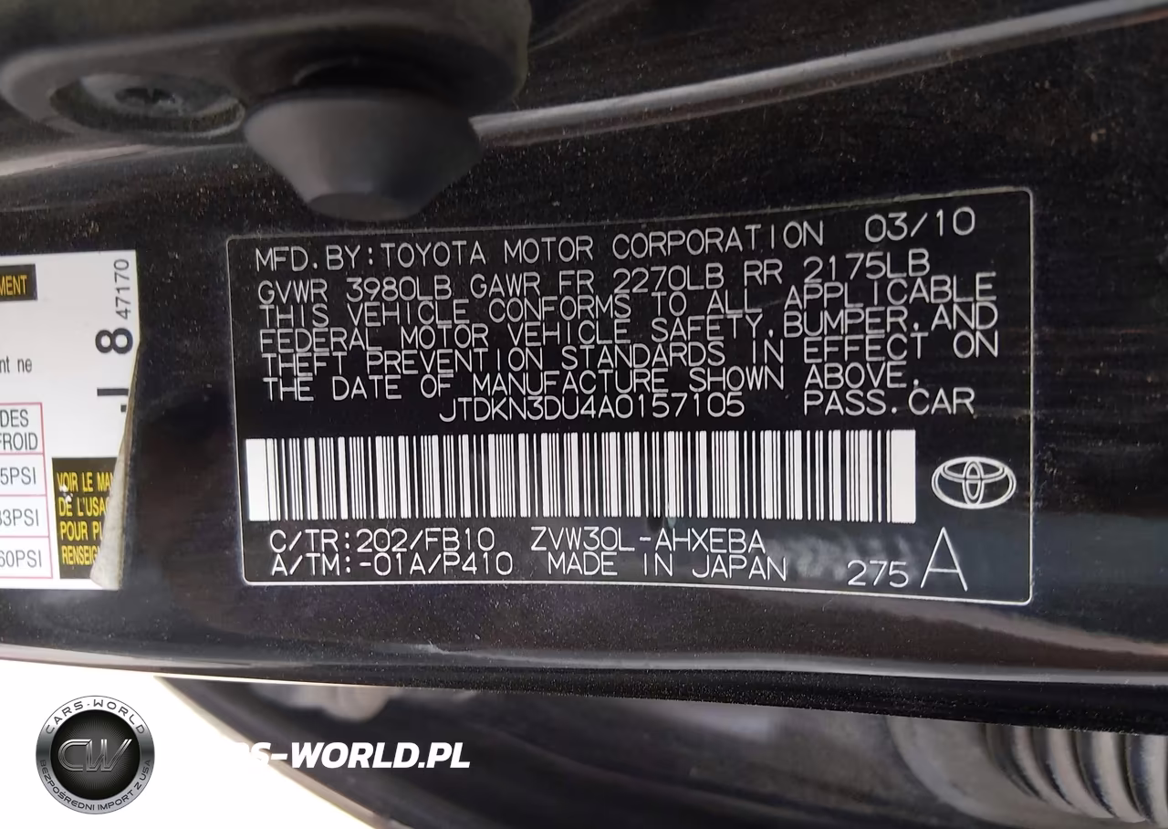 TOYOTA PRIUS VIN:JTDKN3DU4A0157105 - 9