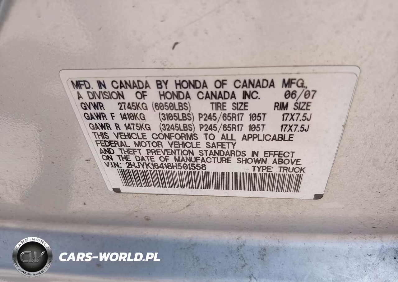2008 Honda Ridgeline Rts VIN:2HJYK16418H501558 - 9