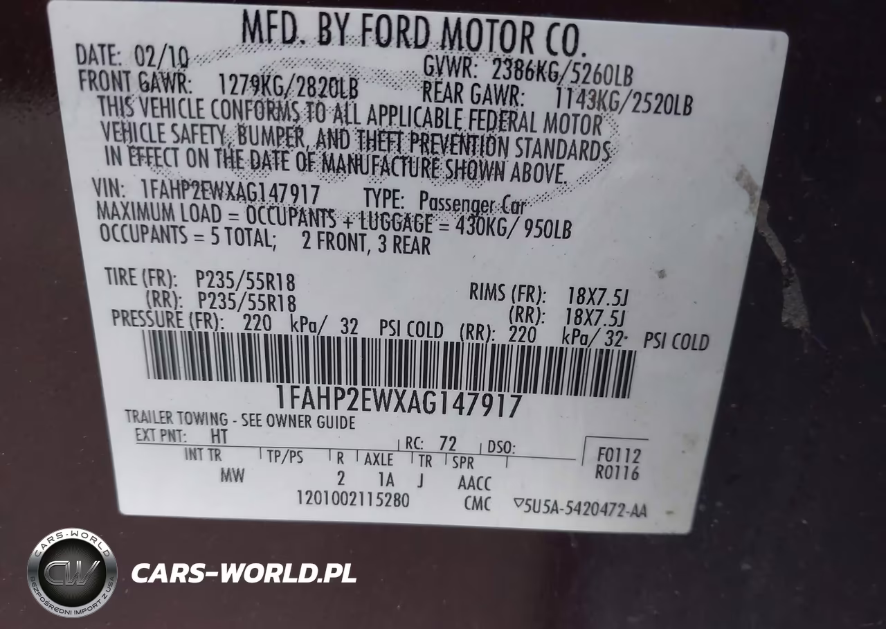 2010 Ford Taurus Sel VIN:1FAHP2EWXAG147917 - 9
