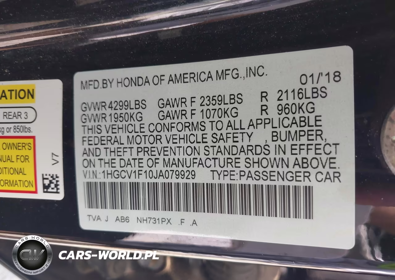 2018 Honda Accord Lx VIN:1HGCV1F10JA079929 - 9