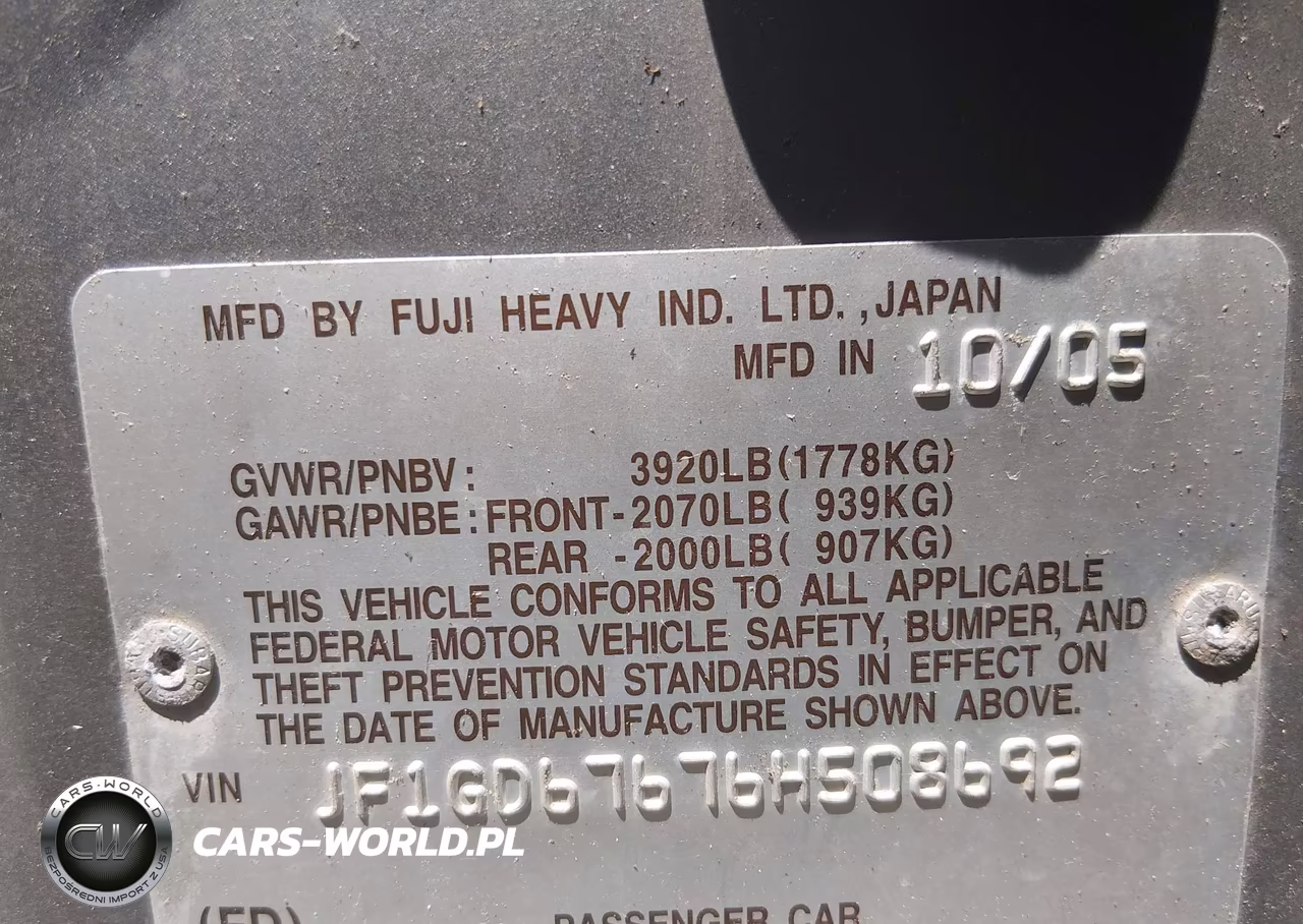 2006 Subaru Impreza 2.5I VIN:JF1GD67676H508692 - 9
