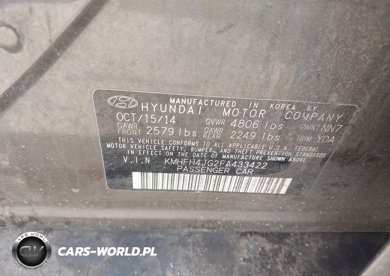 2015 Hyundai Azera VIN:KMHFH4JG2FA433422 - 9
