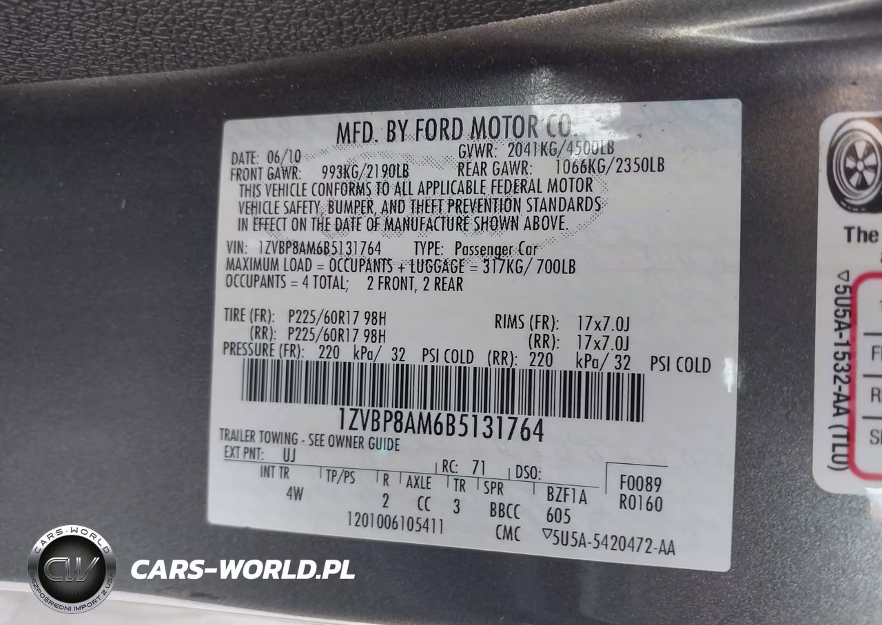 2011 Ford Mustang V6 Premium VIN:1ZVBP8AM6B5131764 - 9