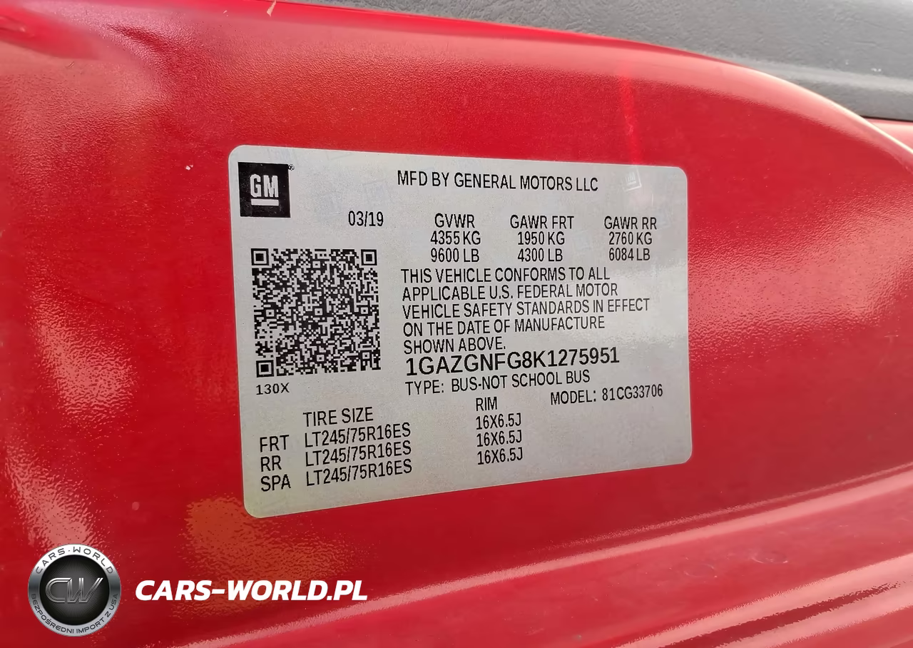 2019 Chevrolet Express 3500 Ls VIN:1GAZGNFG8K1275951 - 9