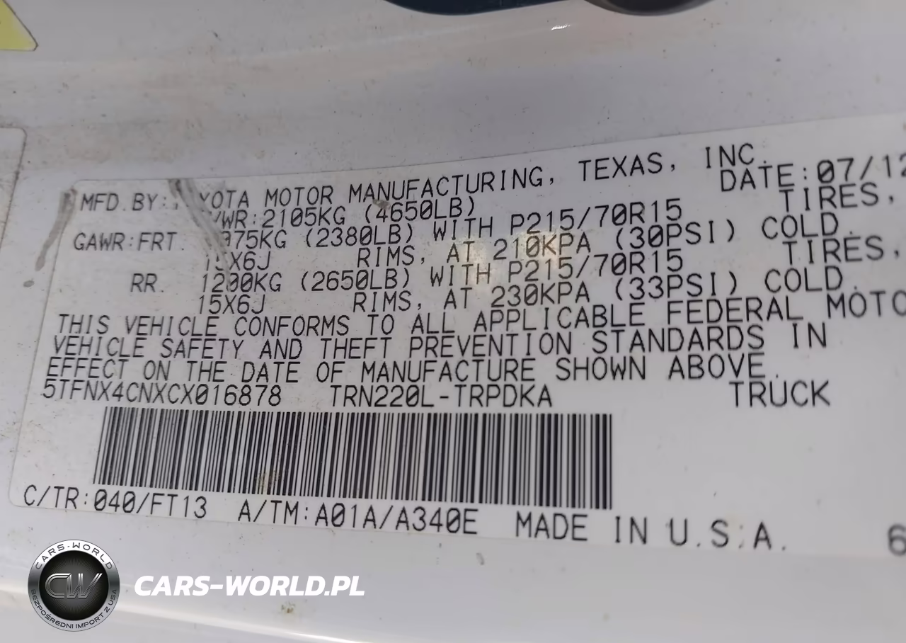 2012 Toyota Tacoma VIN:5TFNX4CNXCX016878 - 9