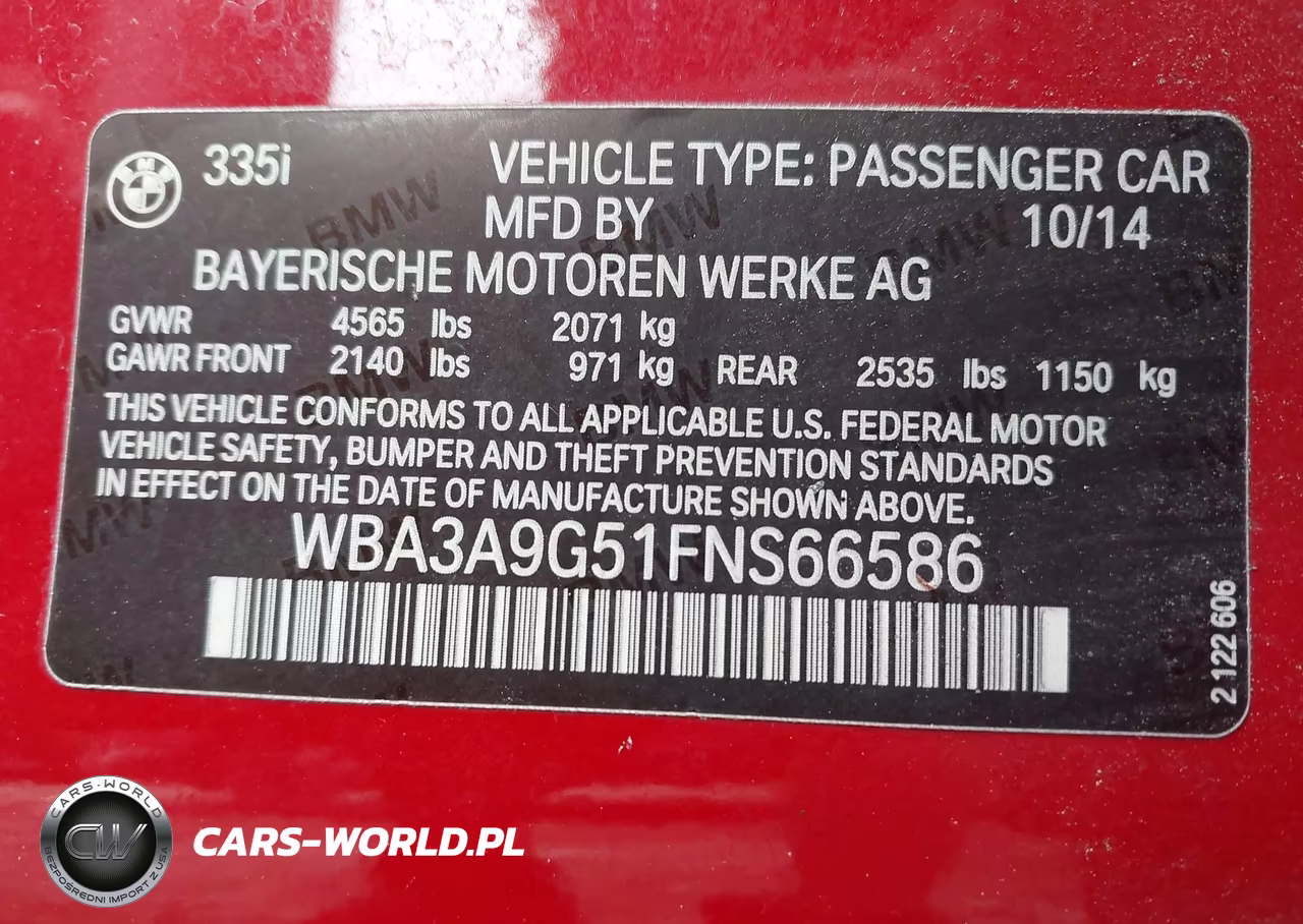 2015 BMW 335I VIN:WBA3A9G51FNS66586 - 9