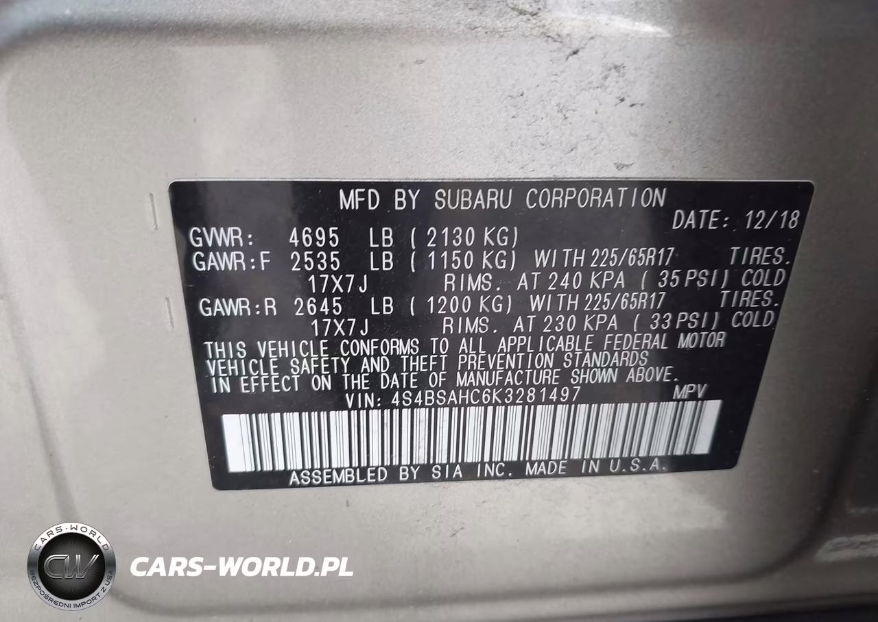 2019 Subaru Outback 2.5I Premium VIN:4S4BSAHC6K3281497 - 9