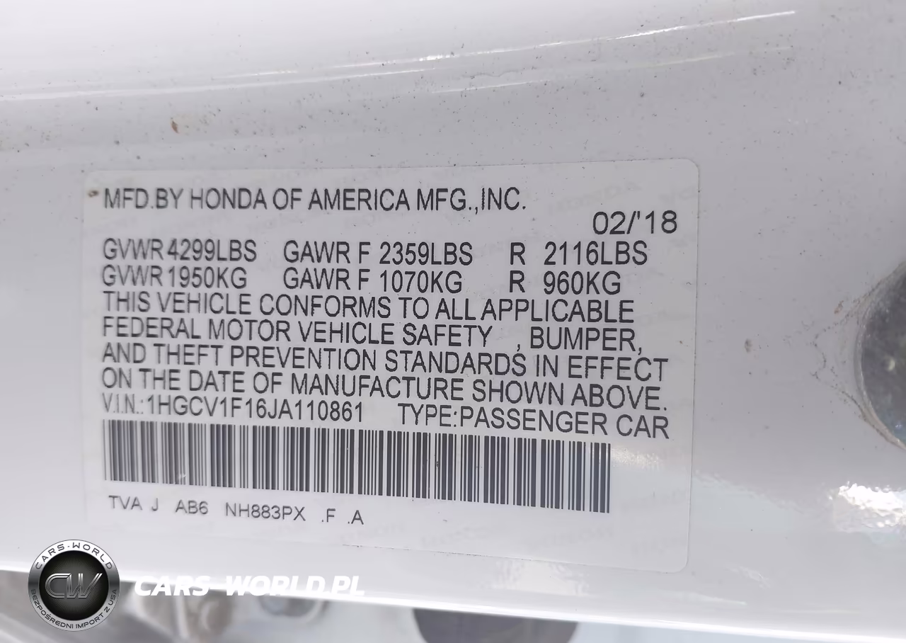 2018 Honda Accord Lx VIN:1HGCV1F16JA110861 - 9