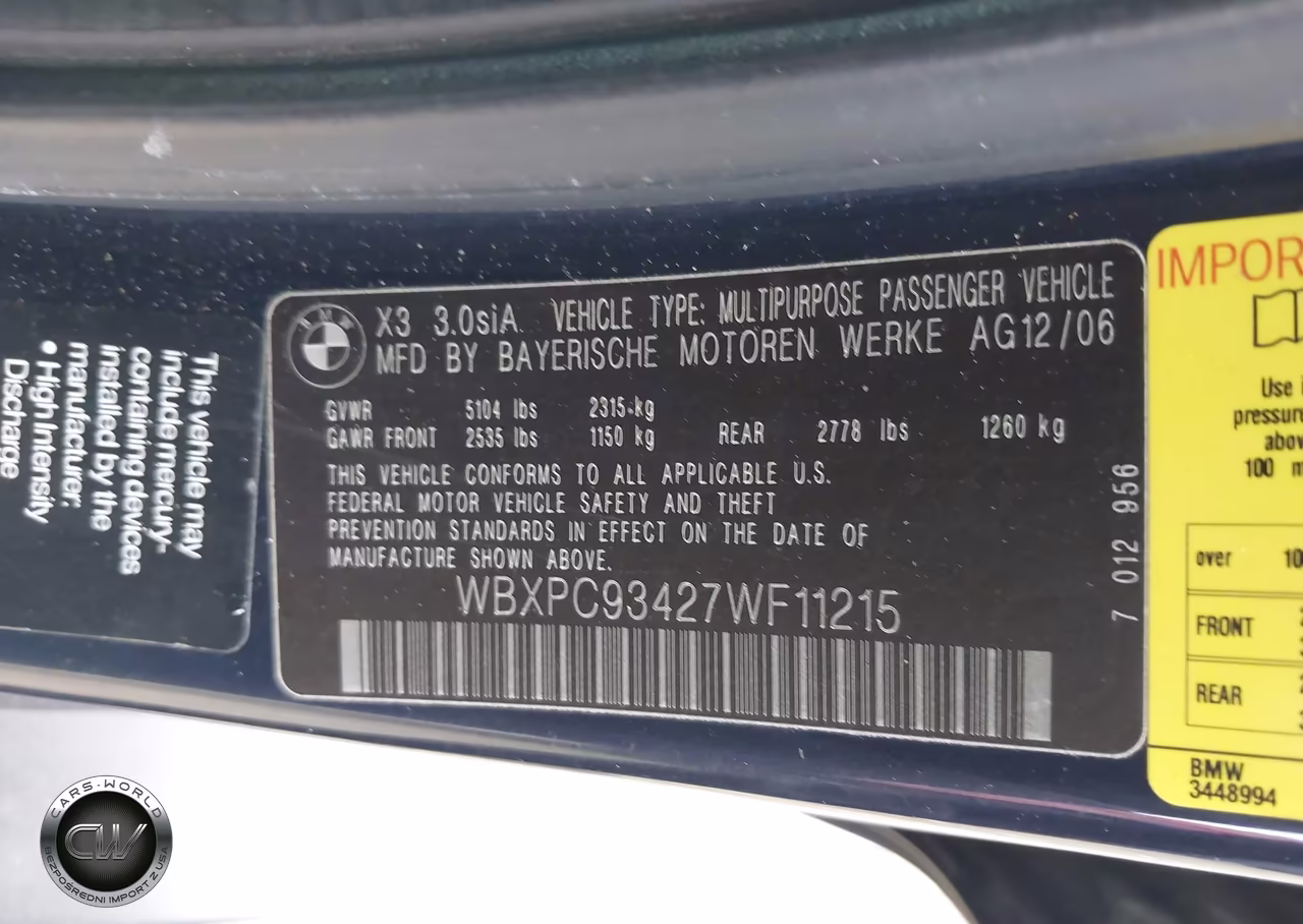 2007 BMW X3 3.0Si VIN:WBXPC93427WF11215 - 9