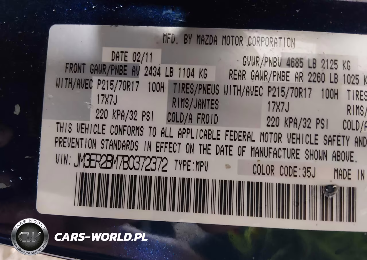 2011 Mazda Cx-7 I Sport VIN:JM3ER2BM7B0372372 - 9