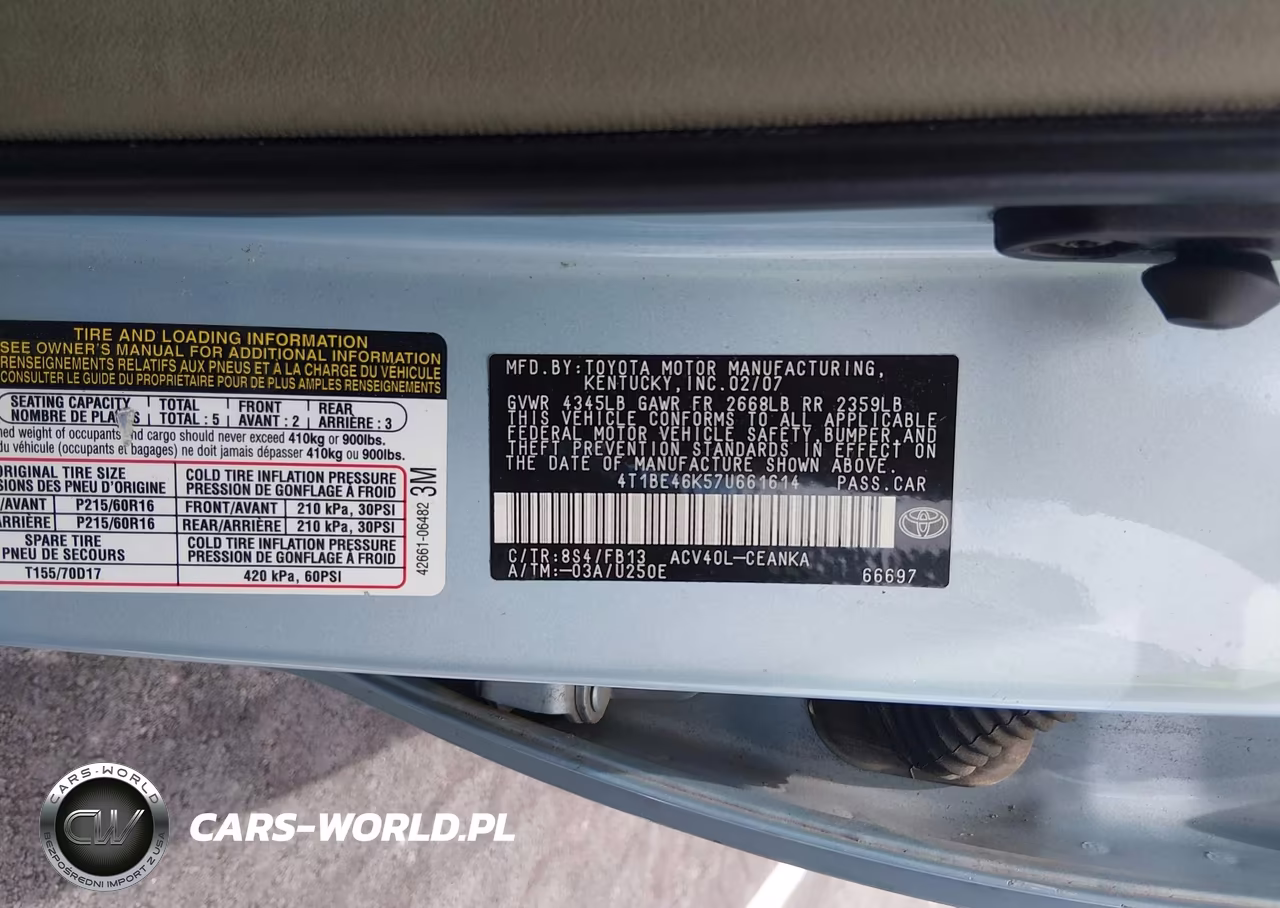 2007 Toyota Camry Le VIN:4T1BE46K57U661614 - 9