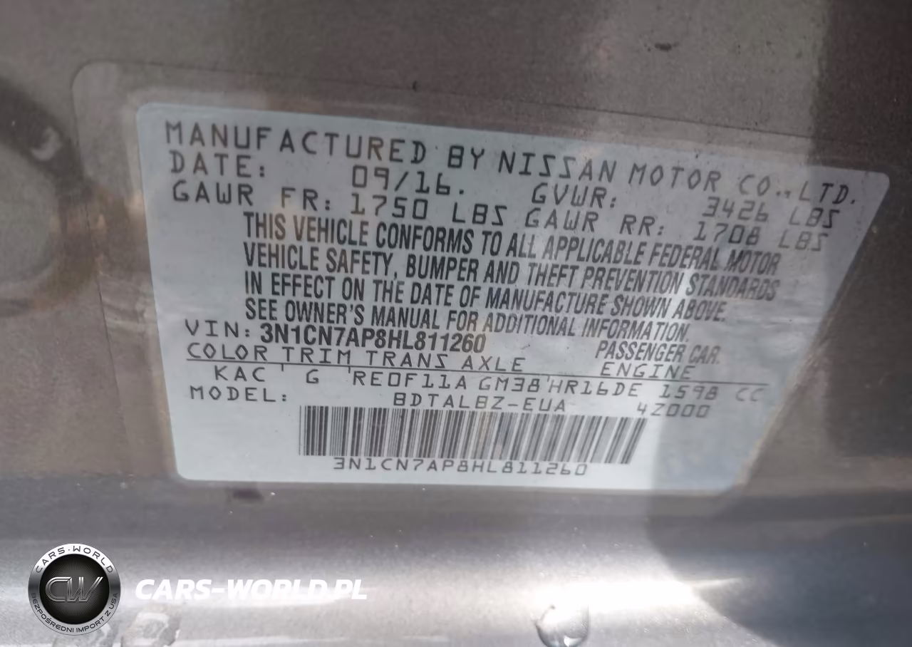 2017 Nissan Versa 1.6 Sv VIN:3N1CN7AP8HL811260 - 9