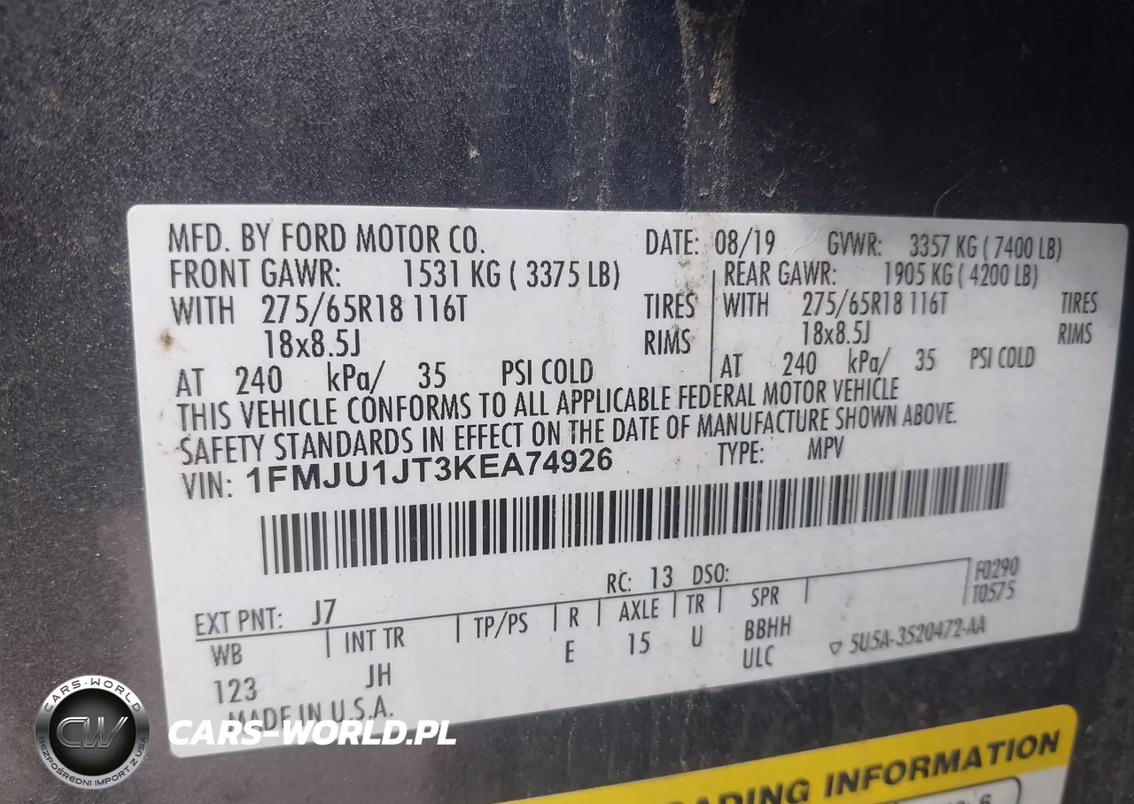 2019 Ford Expedition Xlt VIN:1FMJU1JT3KEA74926 - 9