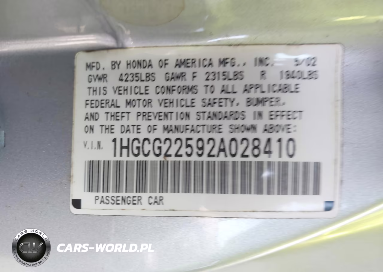 2002 Honda Accord 3.0 Ex VIN:1HGCG22592A028410 - 9