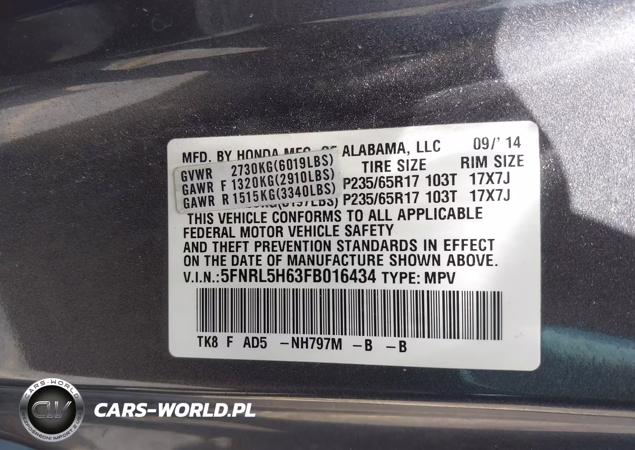 2015 Honda Odyssey Ex-L VIN:5FNRL5H63FB016434 - 9