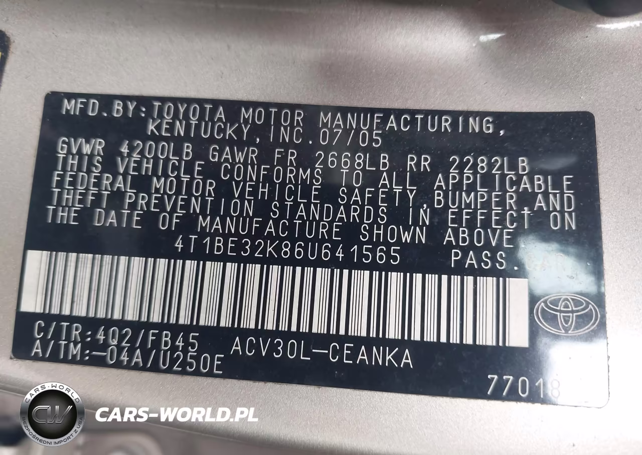 2006 Toyota Camry Std VIN:4T1BE32K86U641565 - 9