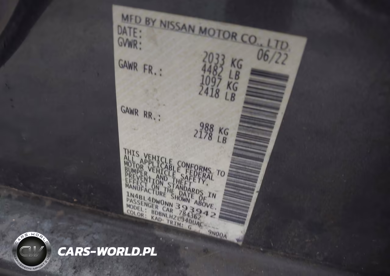 2022 Nissan Altima Sv Intelligent Awd VIN:1N4BL4DW0NN393942 - 9