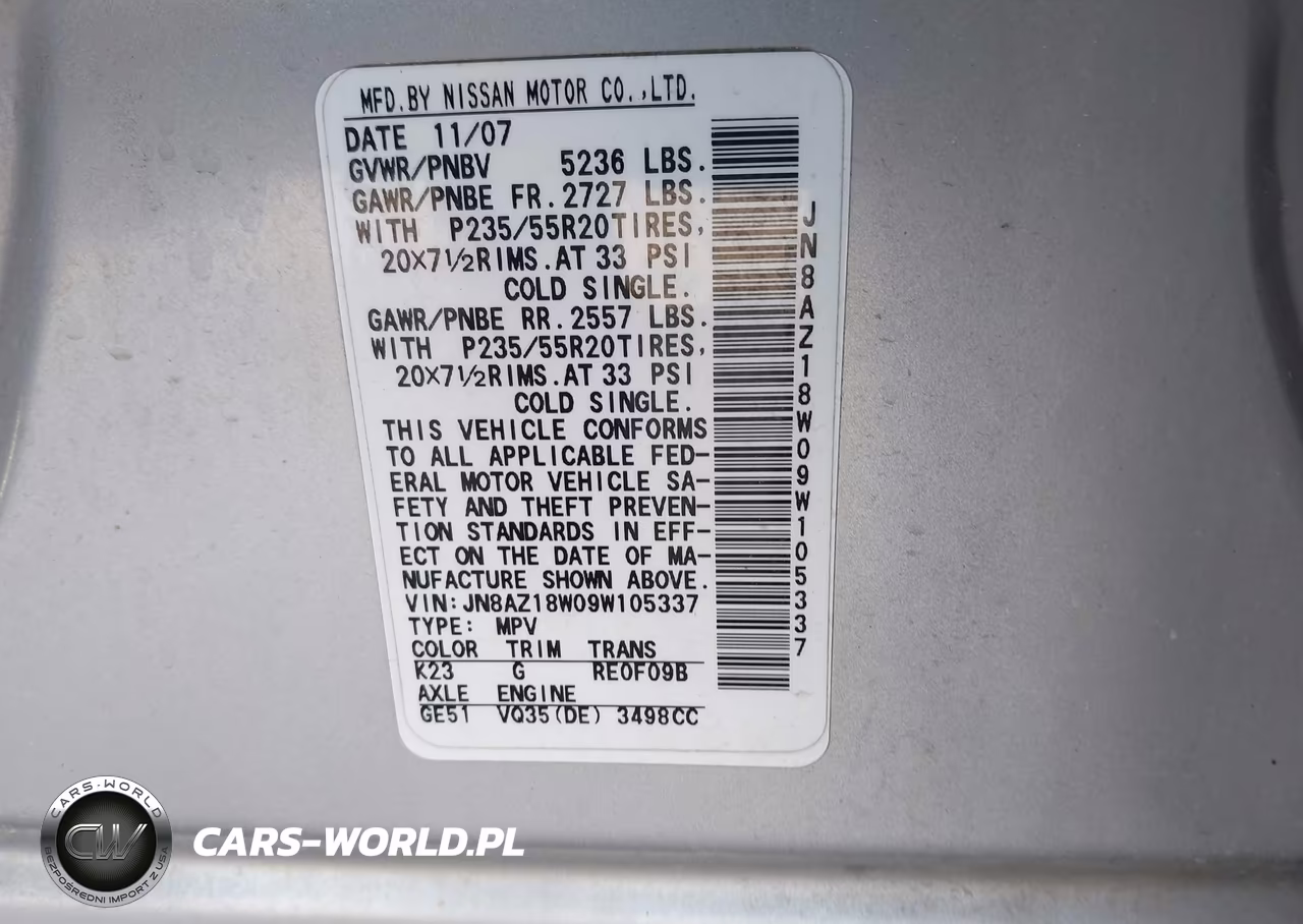 2009 Nissan Murano Le VIN:JN8AZ18W09W105337 - 9