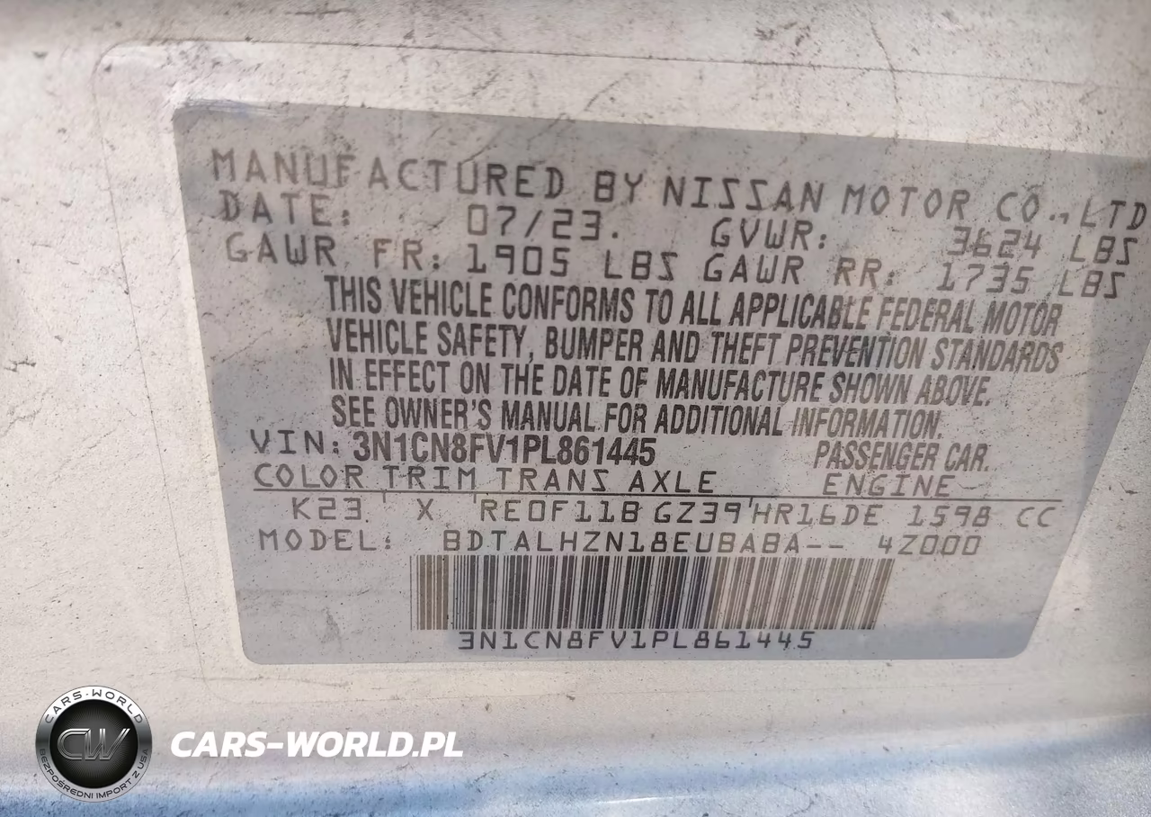 2023 Nissan Versa 1.6 Sr Xtronic Cvt VIN:3N1CN8FV1PL861445 - 9