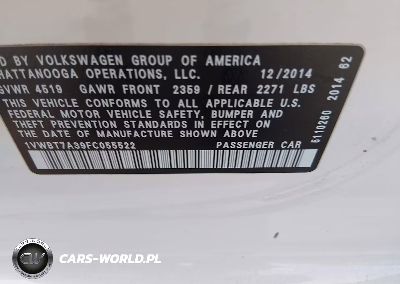 2015 Volkswagen Passat 1.8T Se VIN:1VWBT7A39FC055522 - 9