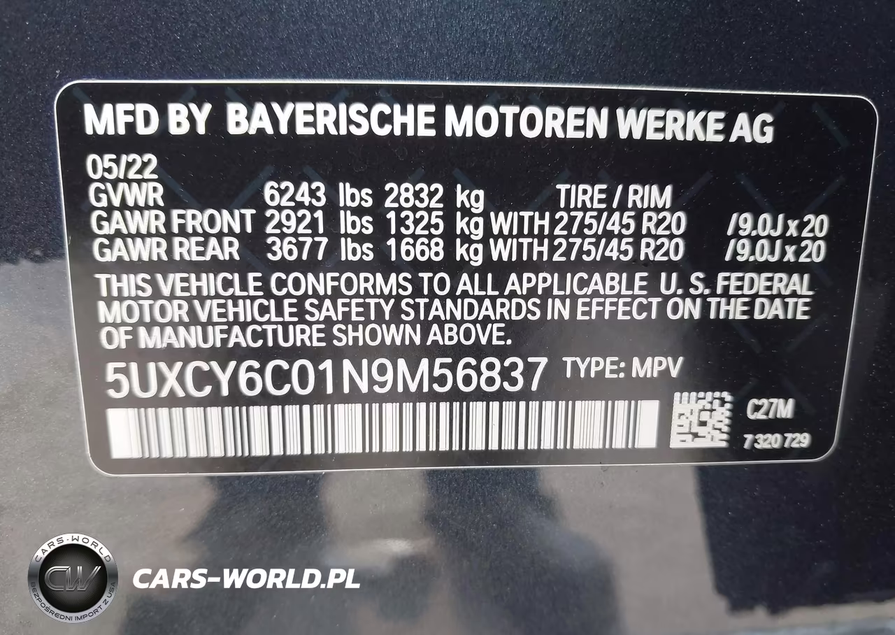 2022 BMW X6 xDrive40I VIN:5UXCY6C01N9M56837 - 9