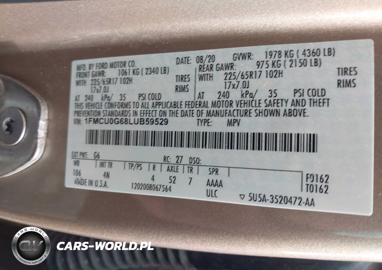 2020 Ford Escape Se VIN:1FMCU0G68LUB59529 - 9
