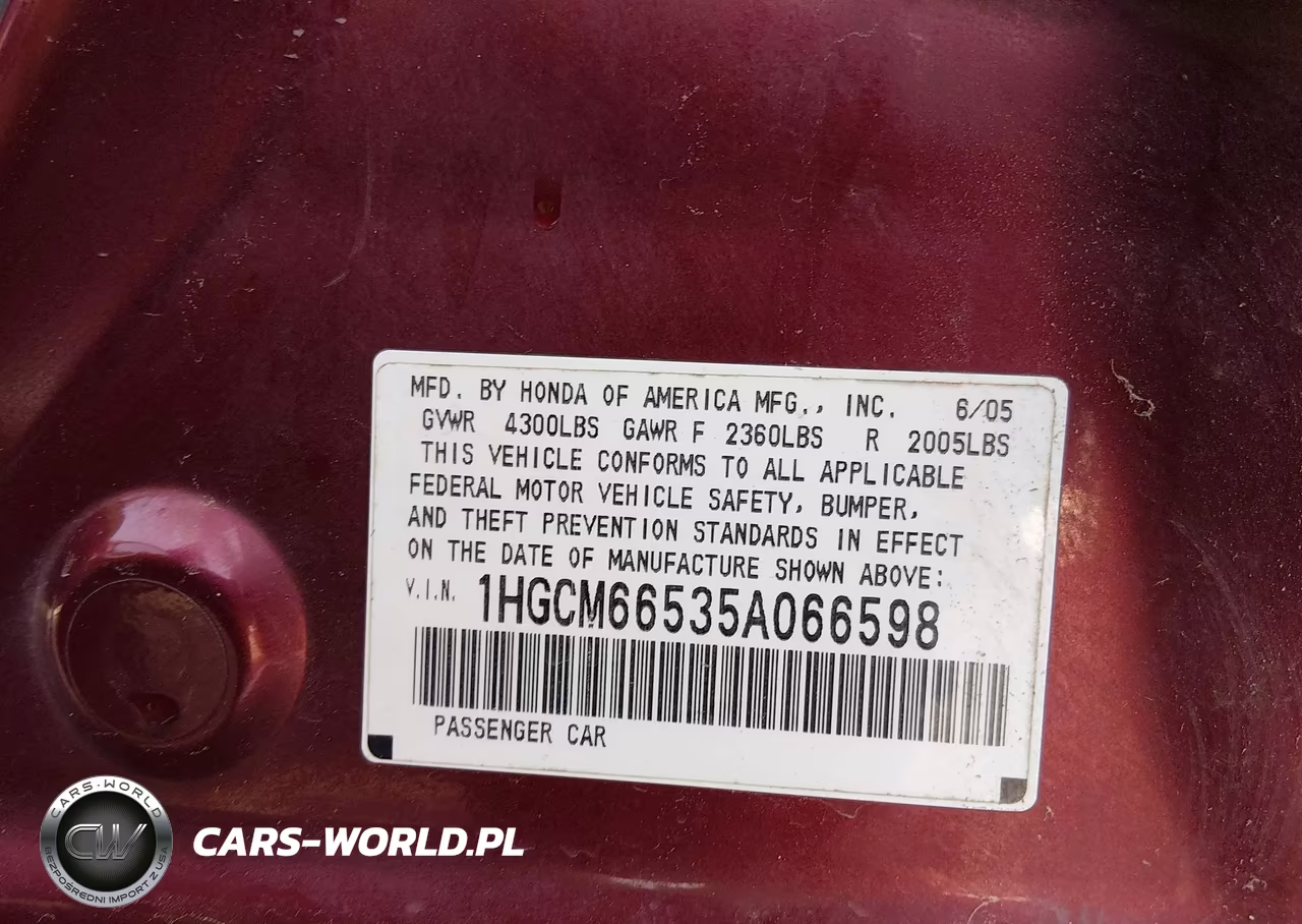 2005 Honda Accord 3.0 Ex VIN:1HGCM66535A066598 - 9