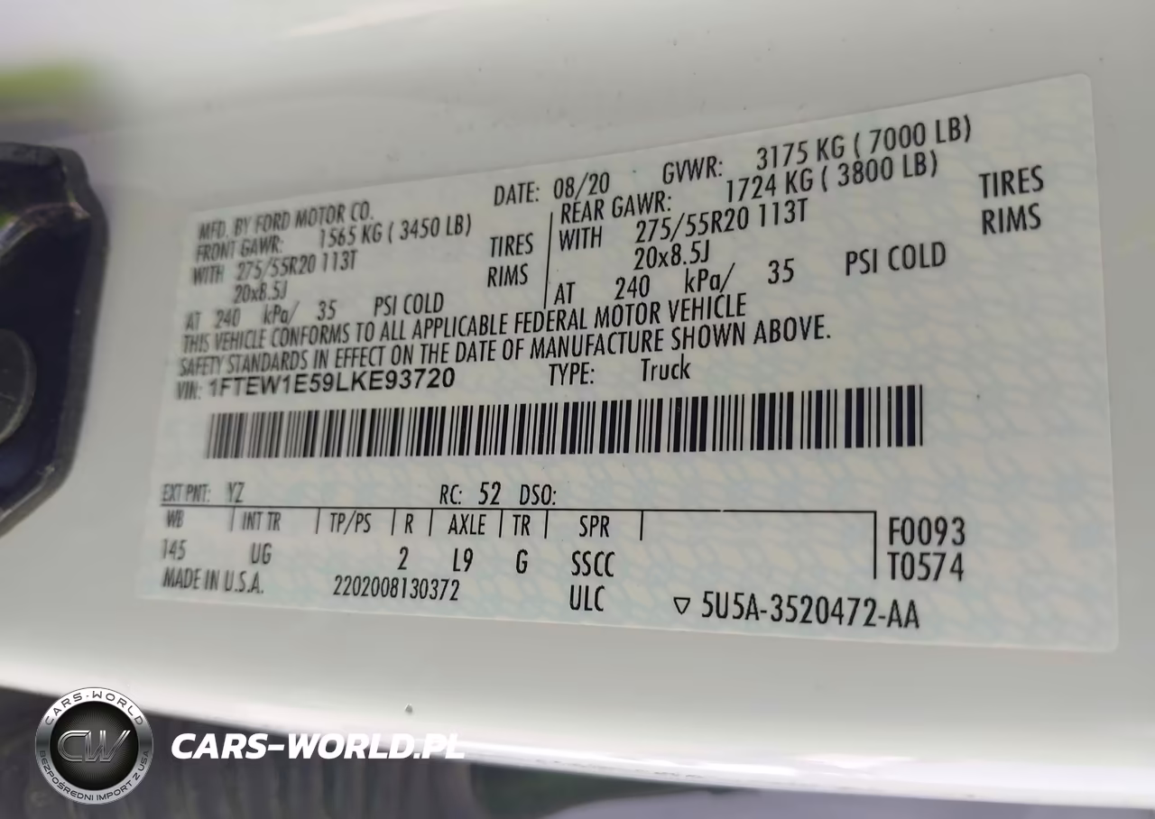 2020 Ford F-150 Xlt VIN:1FTEW1E59LKE93720 - 9