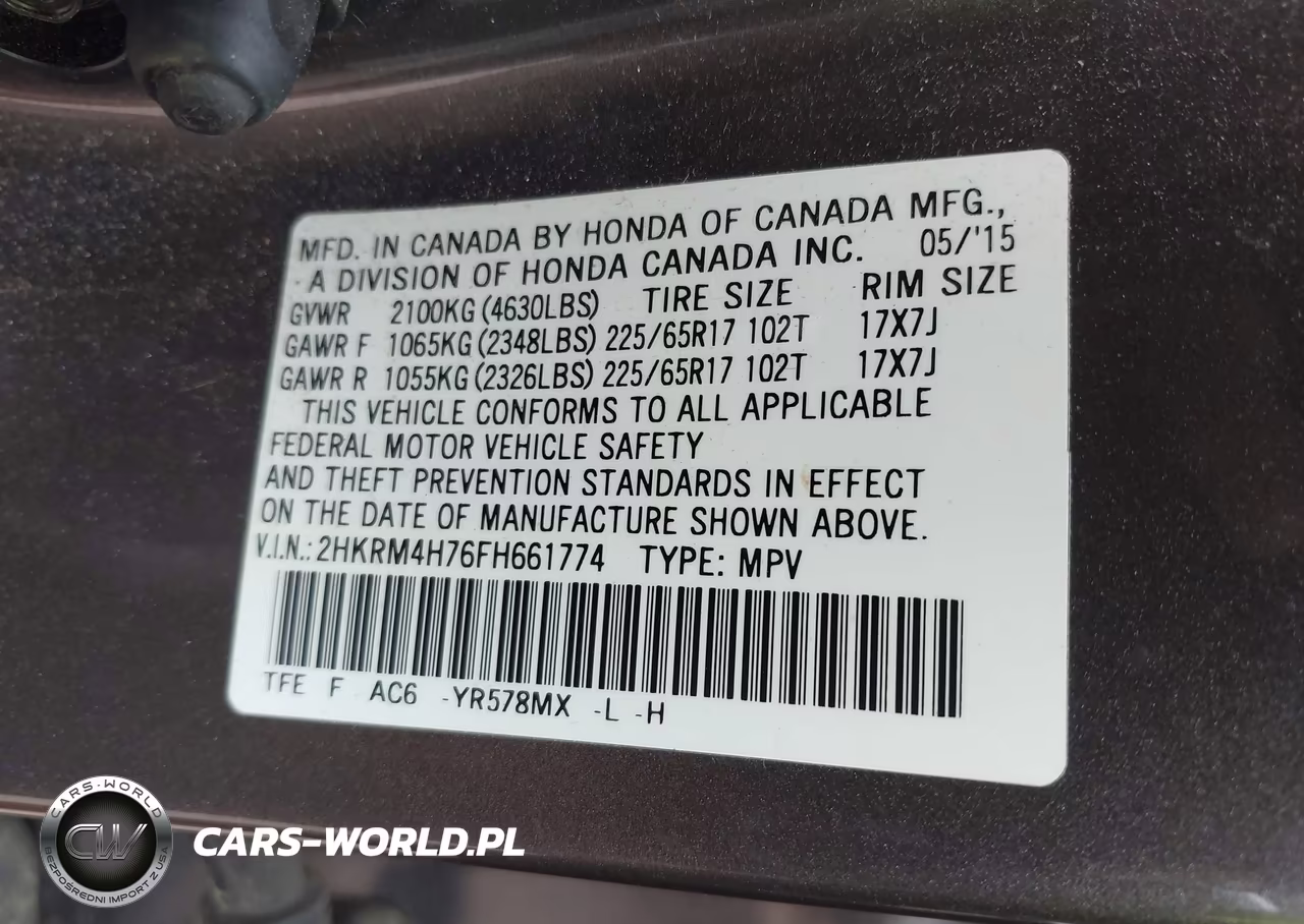 2015 Honda Cr-V Ex-L VIN:2HKRM4H76FH661774 - 9