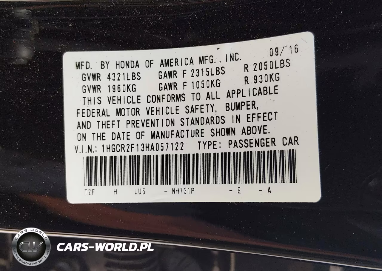 2017 Honda Accord Sport Se VIN:1HGCR2F13HA057122 - 9