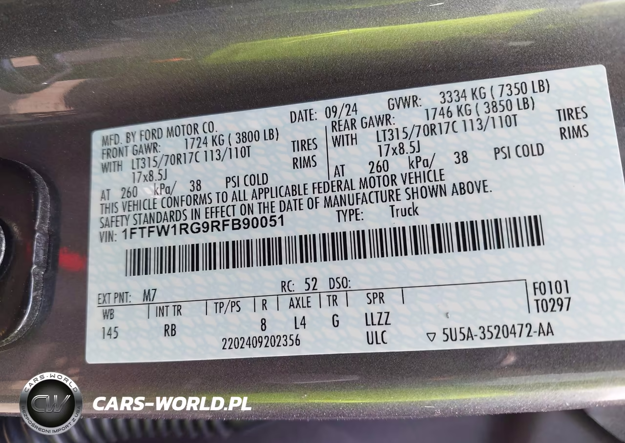 2024 Ford F-150 Raptor VIN:1FTFW1RG9RFB90051 - 9