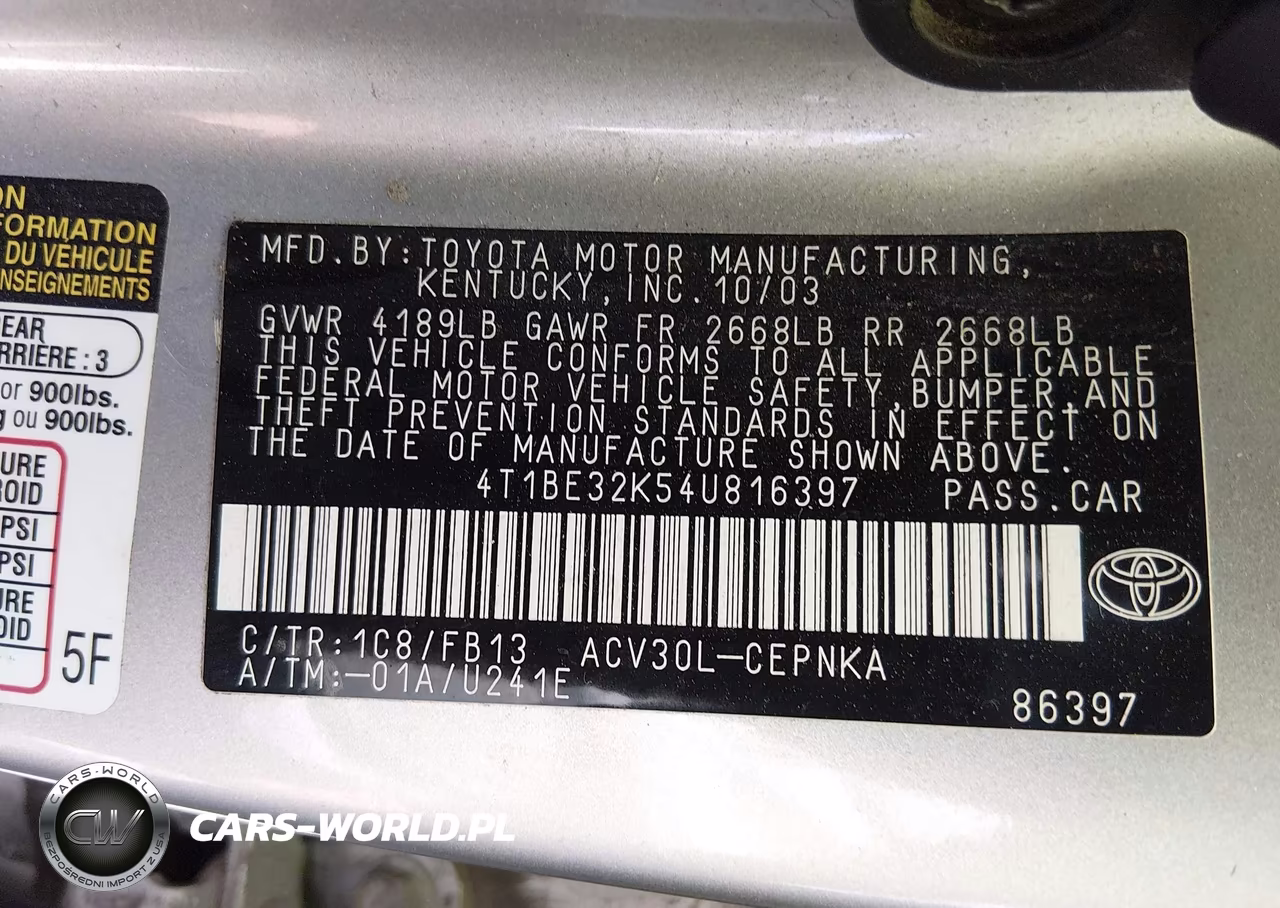 2004 Toyota Camry Le VIN:4T1BE32K54U816397 - 9