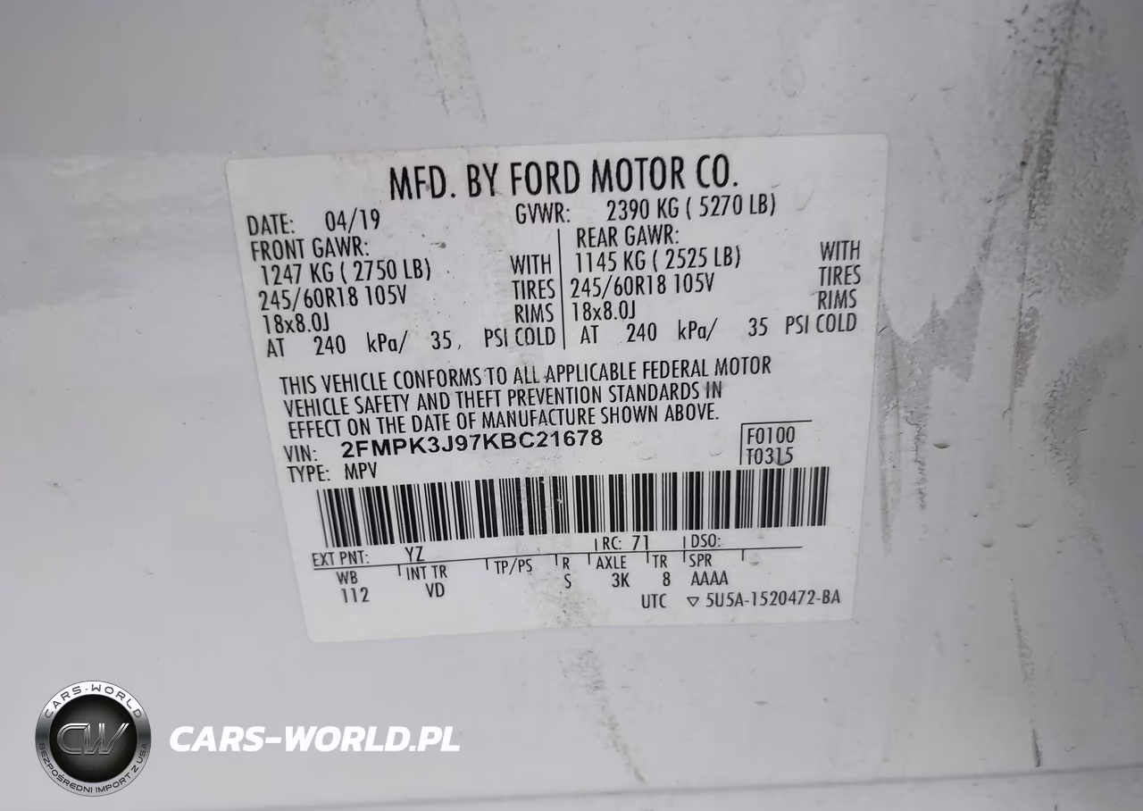 2019 Ford Edge Sel VIN:2FMPK3J97KBC21678 - 9