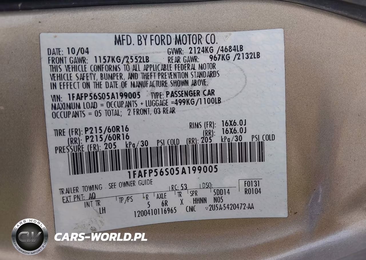 2005 Ford Taurus Sel VIN:1FAFP56S05A199005 - 9