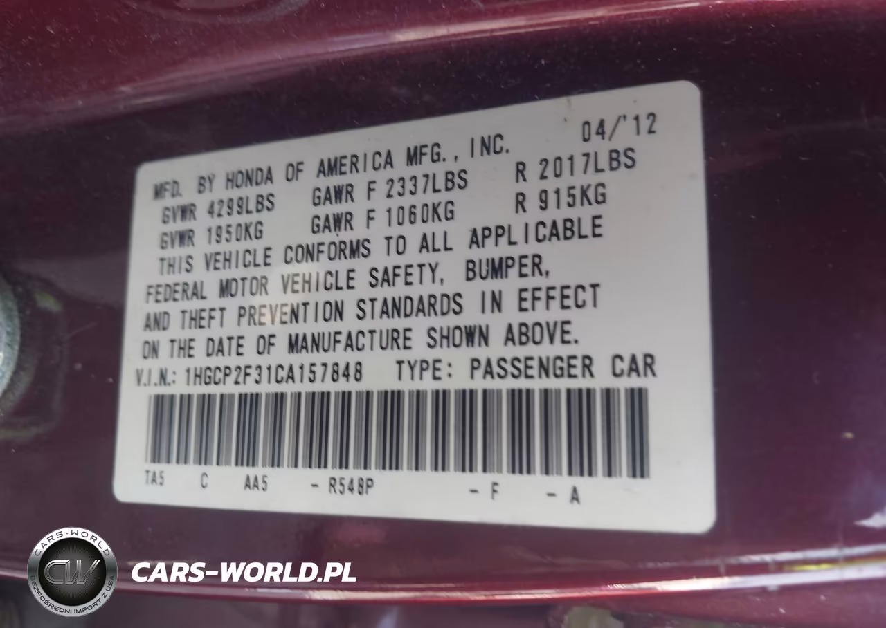 2012 Honda Accord Sdn Lx VIN:1HGCP2F31CA157848 - 9
