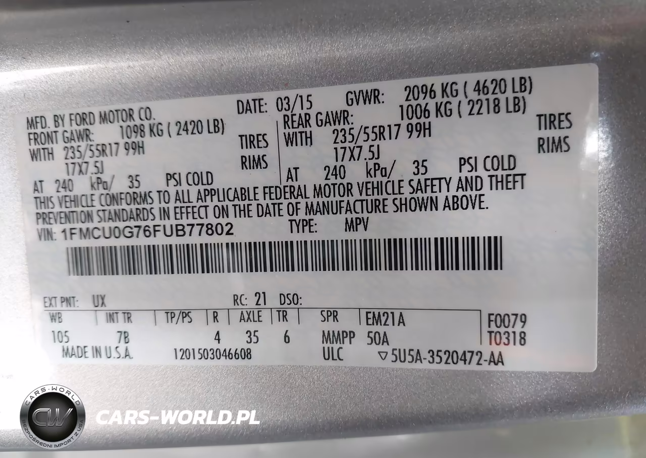 2015 Ford Escape Se VIN:1FMCU0G76FUB77802 - 9