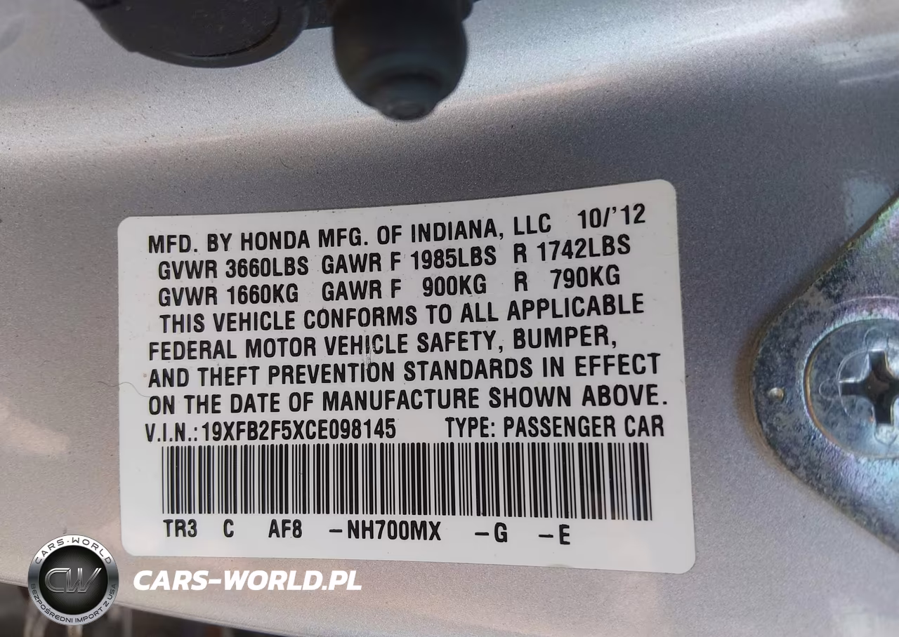 2012 Honda Civic Lx VIN:19XFB2F5XCE098145 - 9