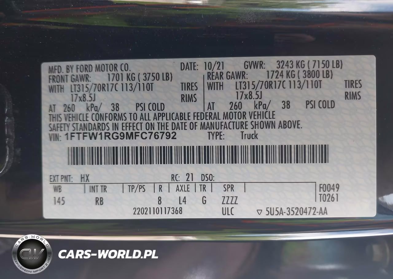 2021 Ford F-150 Raptor VIN:1FTFW1RG9MFC76792 - 9