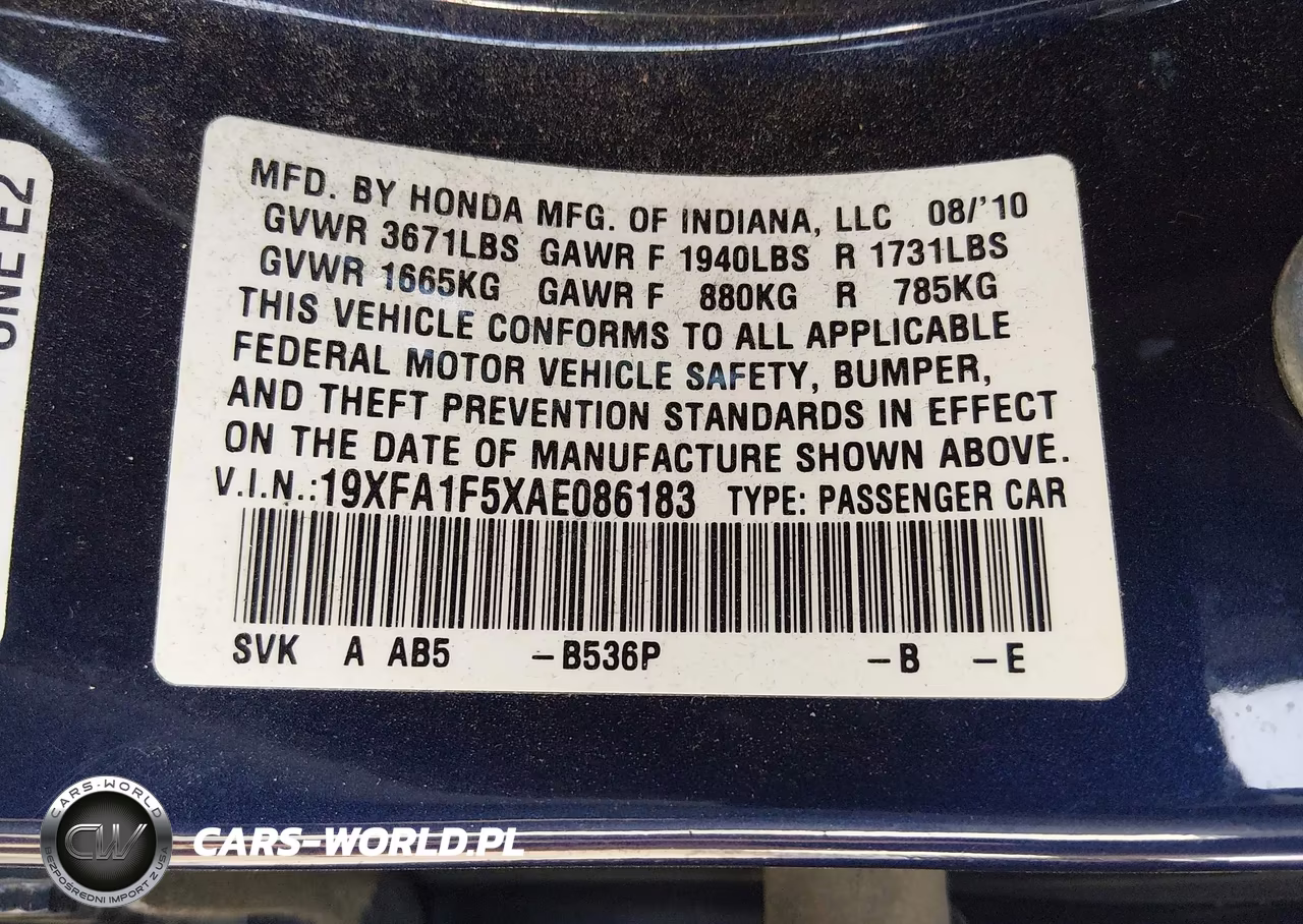 2010 Honda Civic Lx VIN:19XFA1F5XAE086183 - 9