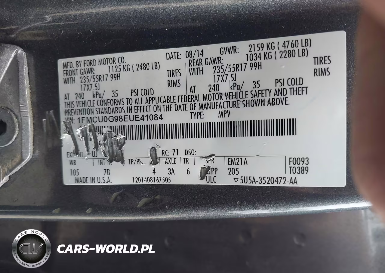 2014 Ford Escape Se VIN:1FMCU0G98EUE41084 - 9