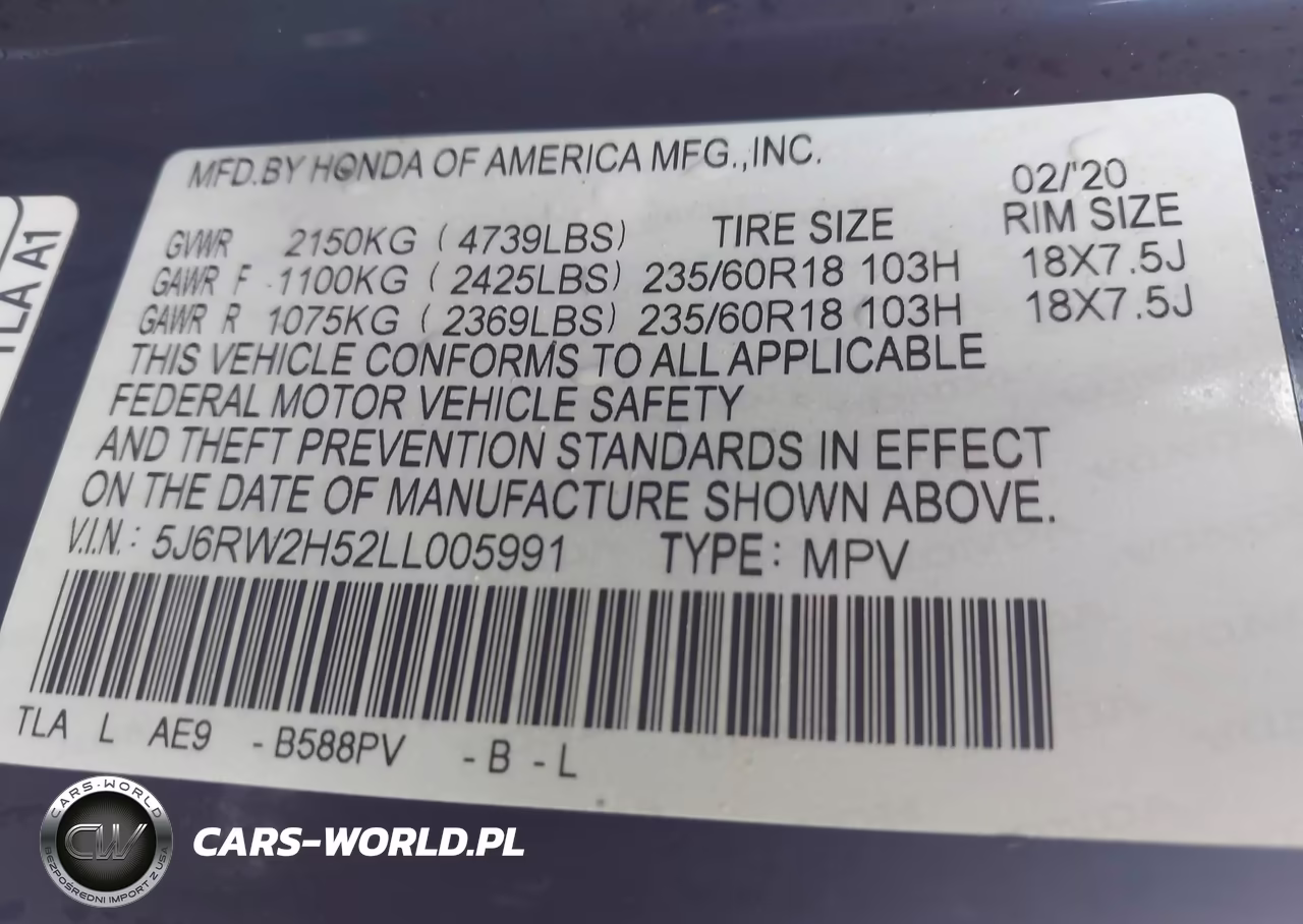2020 Honda Cr-V Awd Ex VIN:5J6RW2H52LL005991 - 9