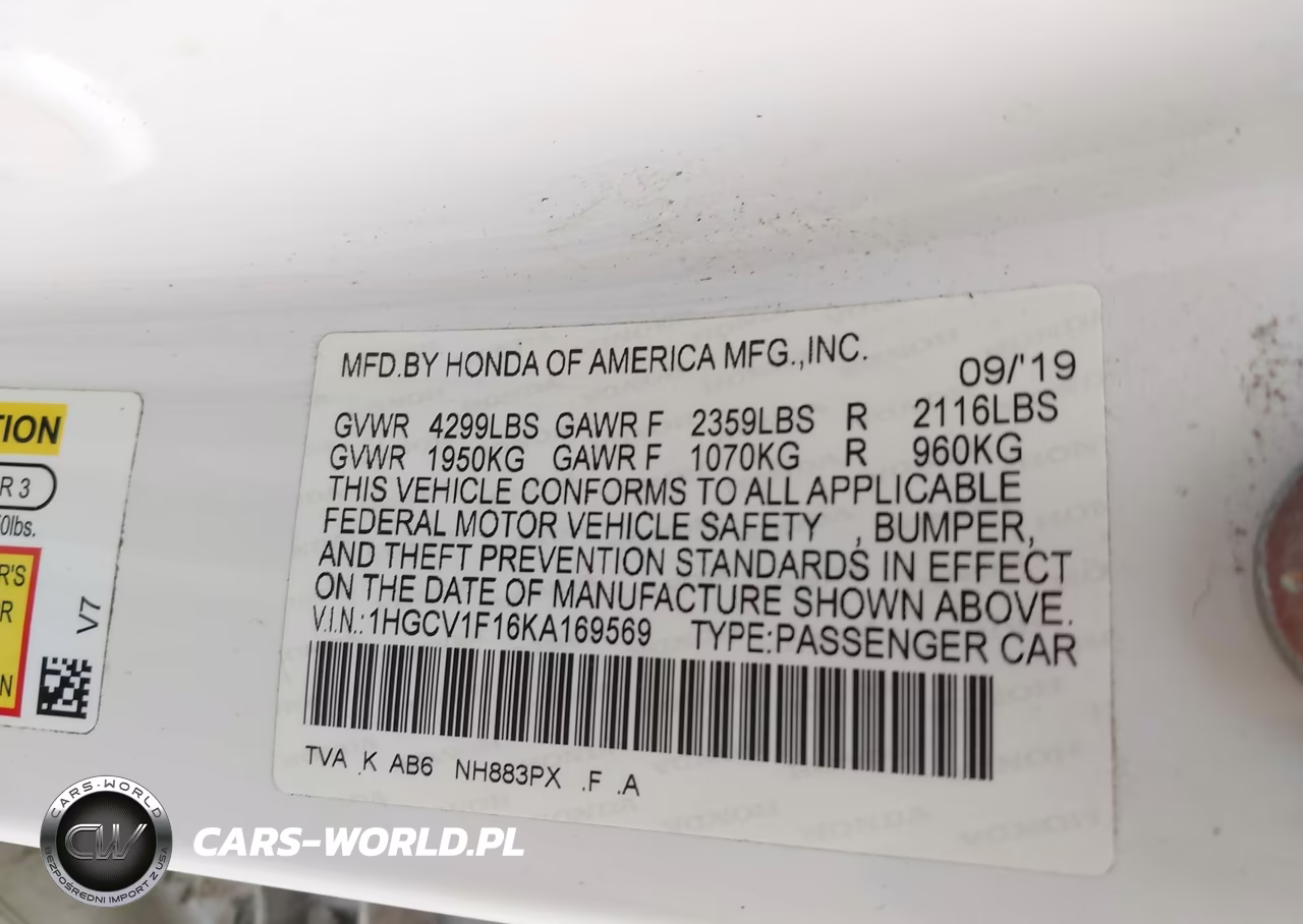 2019 Honda Accord Lx VIN:1HGCV1F16KA169569 - 9