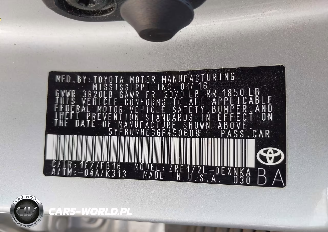 2016 Toyota Corolla Le Plus VIN:5YFBURHE6GP450608 - 9