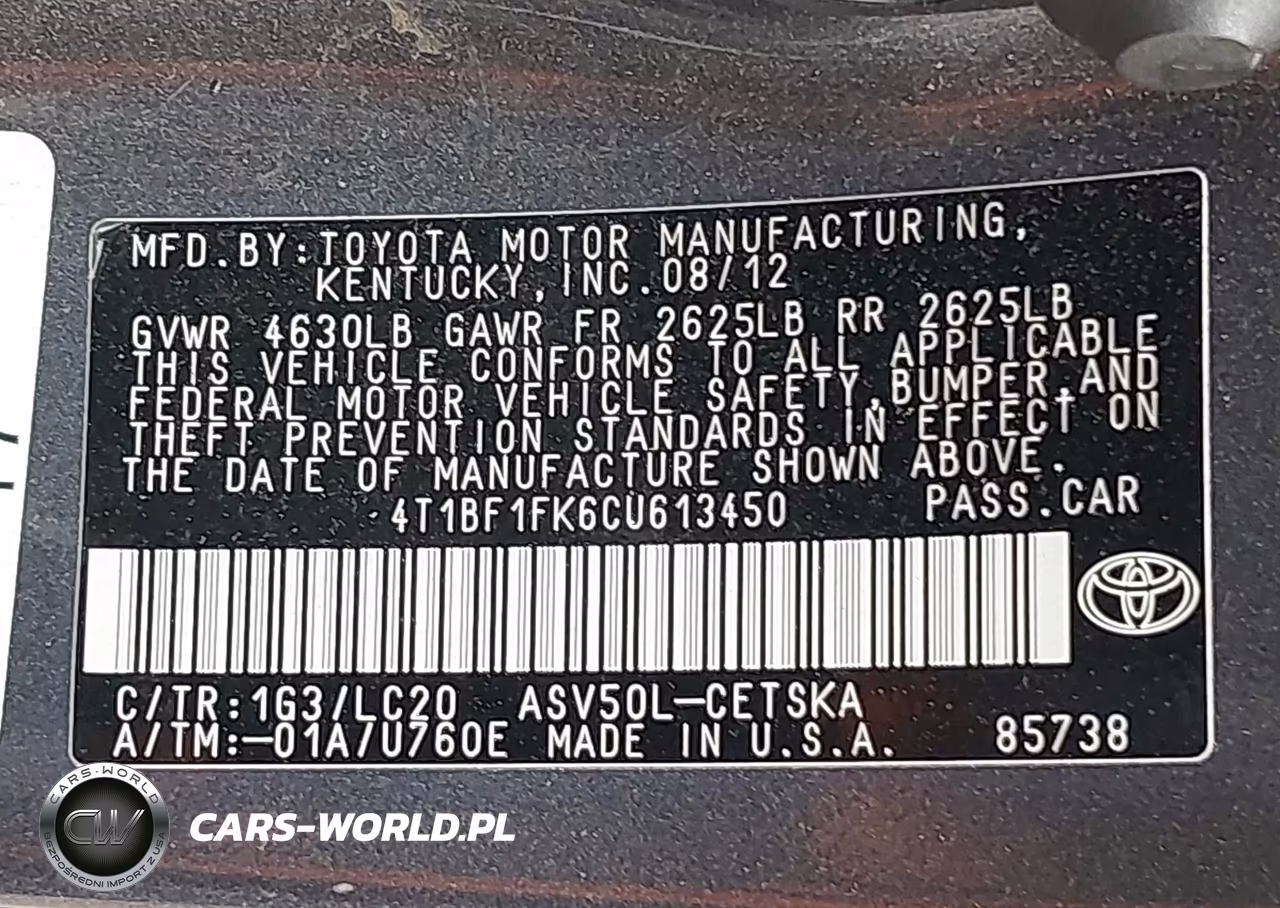 2012 Toyota Camry Se VIN:4T1BF1FK6CU613450 - 9